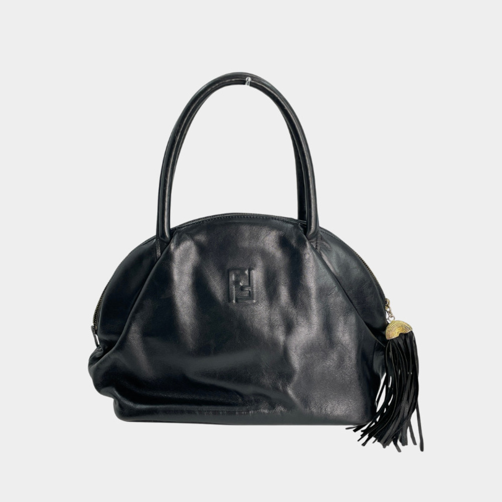 Fendi shell bag leather subtle embossed logo Black